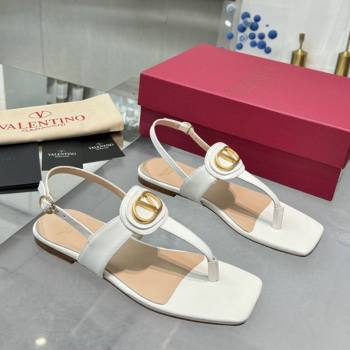 Valentino Vlogo Signature Flat Thong Sandals in Calfskin White 2025 0902 (XL-250902055)