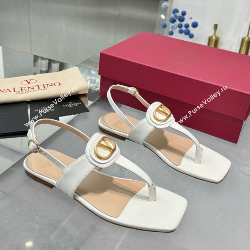Valentino Vlogo Signature Flat Thong Sandals in Calfskin White 2025 0902 (XL-250902055)