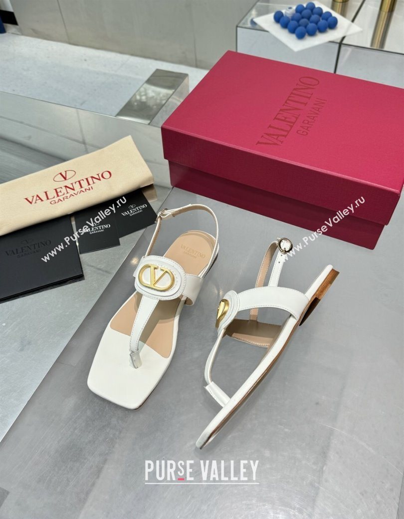 Valentino Vlogo Signature Flat Thong Sandals in Calfskin White 2025 0902 (XL-250902055)