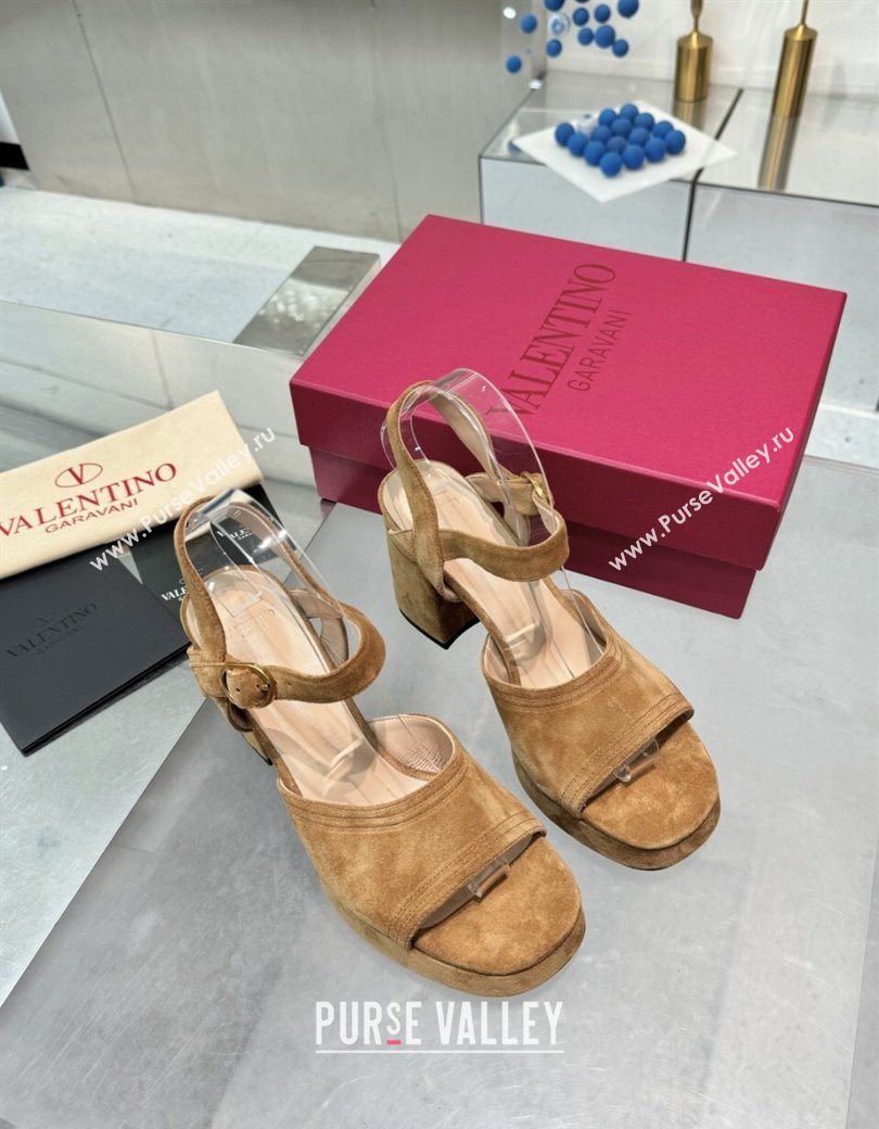 Valentino Fawcette Platform Sandals 10cm in Suede Light Brown 2025 (XL-250902033)