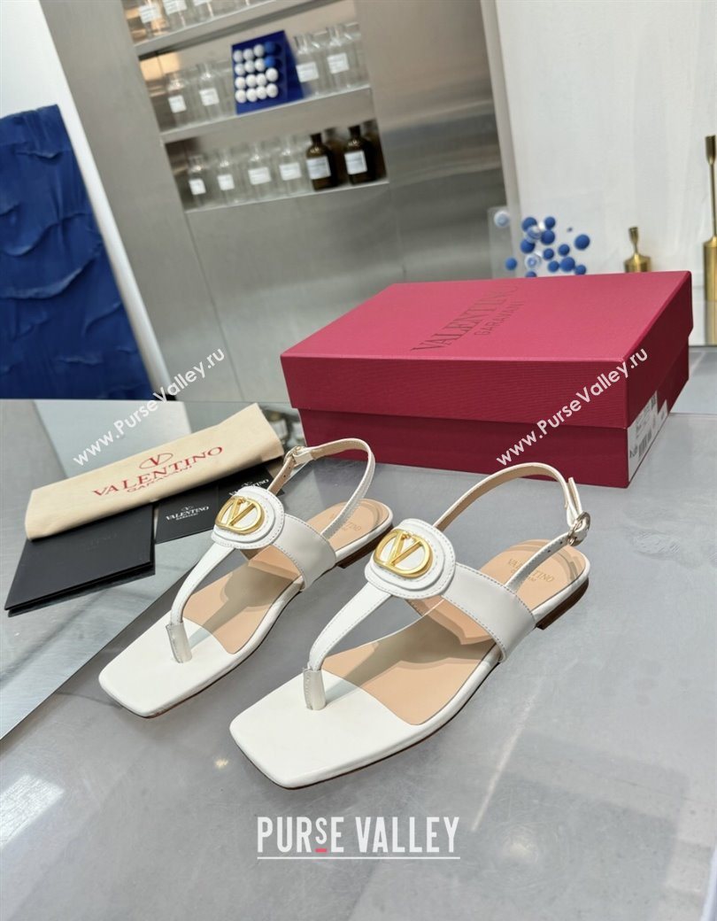 Valentino Vlogo Signature Flat Thong Sandals in Calfskin White 2025 0902 (XL-250902055)