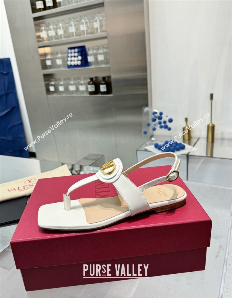 Valentino Vlogo Signature Flat Thong Sandals in Calfskin White 2025 0902 (XL-250902055)