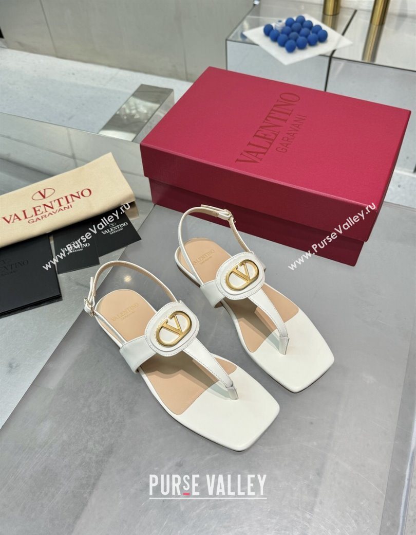 Valentino Vlogo Signature Flat Thong Sandals in Calfskin White 2025 0902 (XL-250902055)