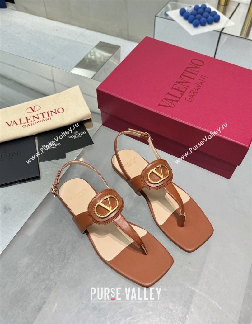 Valentino Vlogo Signature Flat Thong Sandals in Calfskin Brown 2025 0902 (XL-250902056)