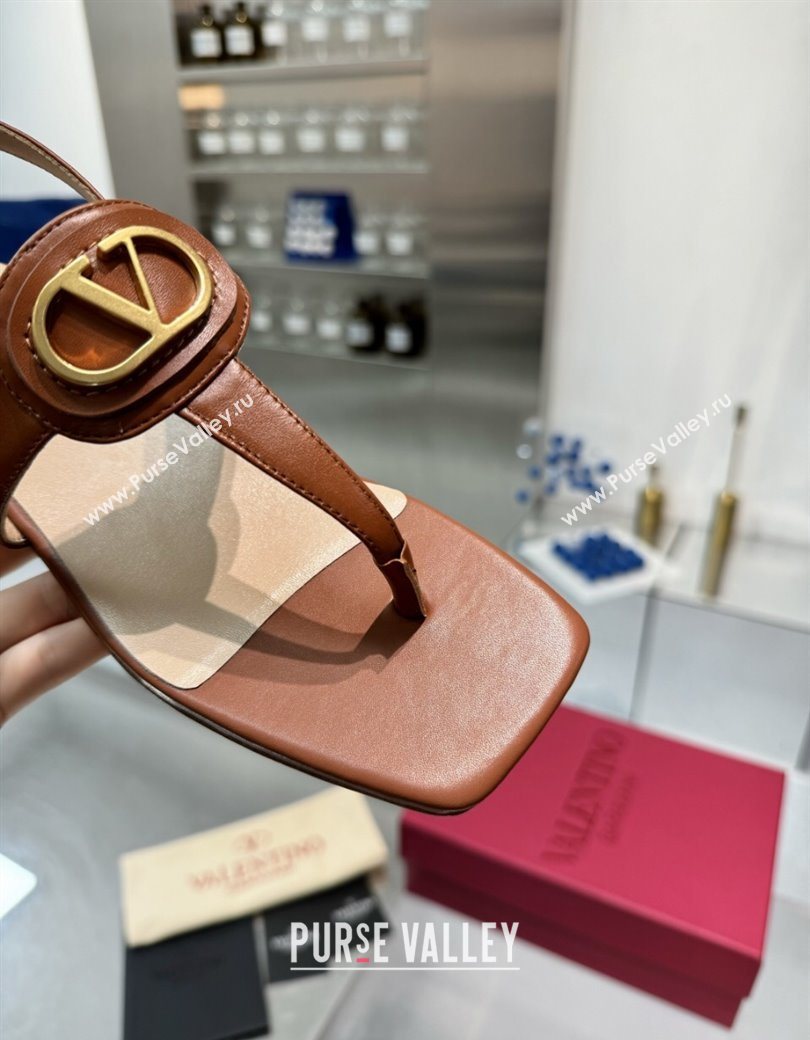 Valentino Vlogo Signature Flat Thong Sandals in Calfskin Brown 2025 0902 (XL-250902056)