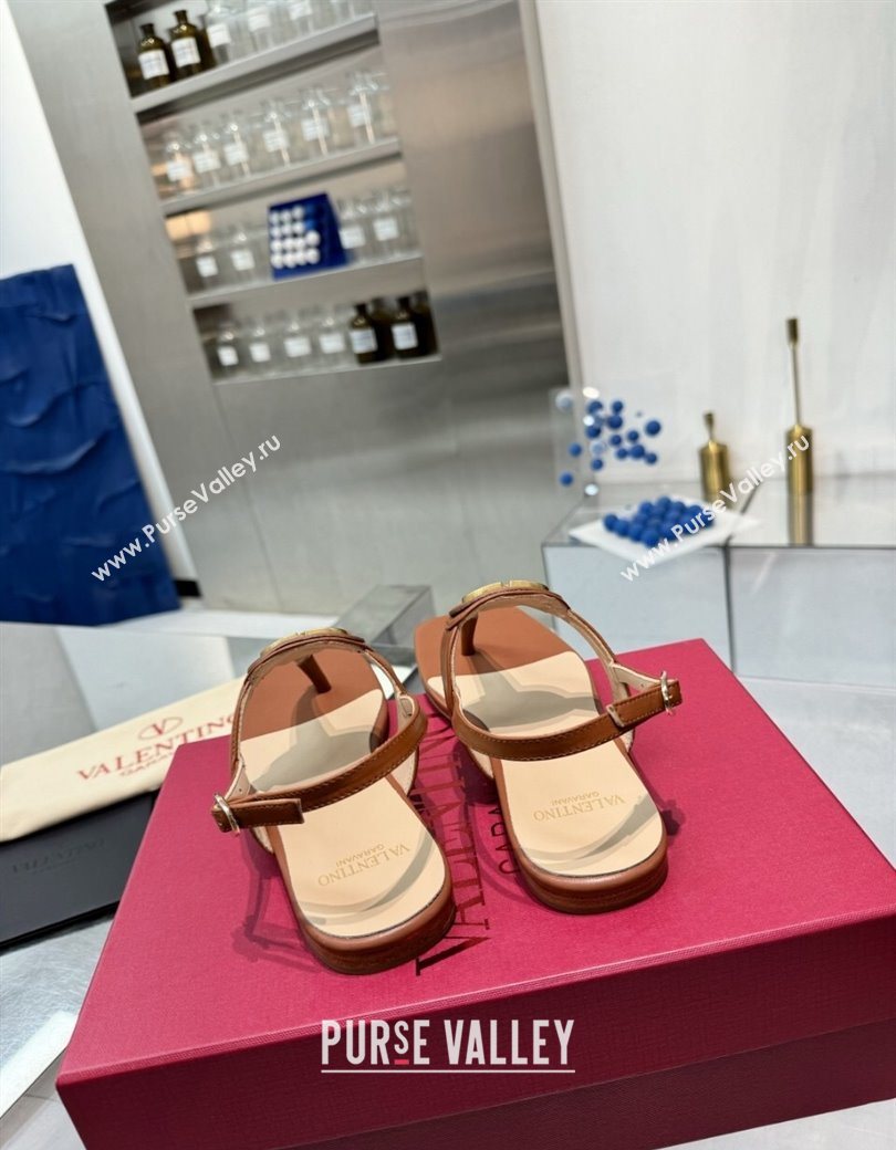 Valentino Vlogo Signature Flat Thong Sandals in Calfskin Brown 2025 0902 (XL-250902056)