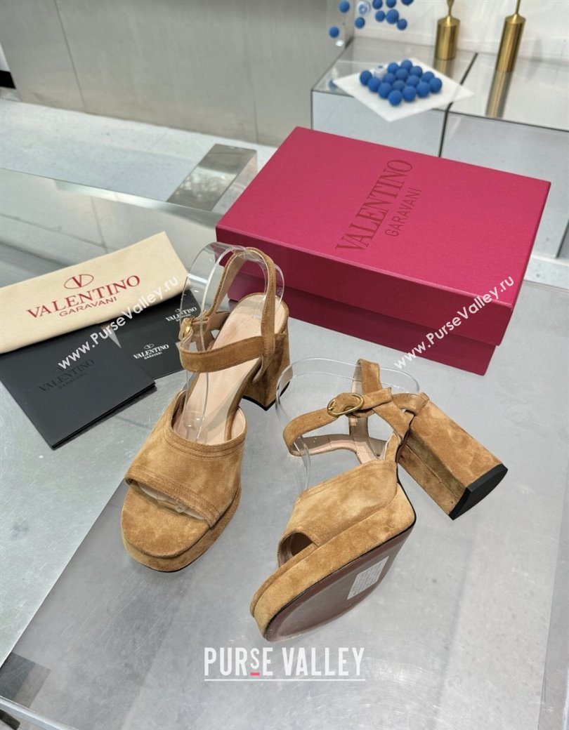 Valentino Fawcette Platform Sandals 10cm in Suede Light Brown 2025 (XL-250902033)