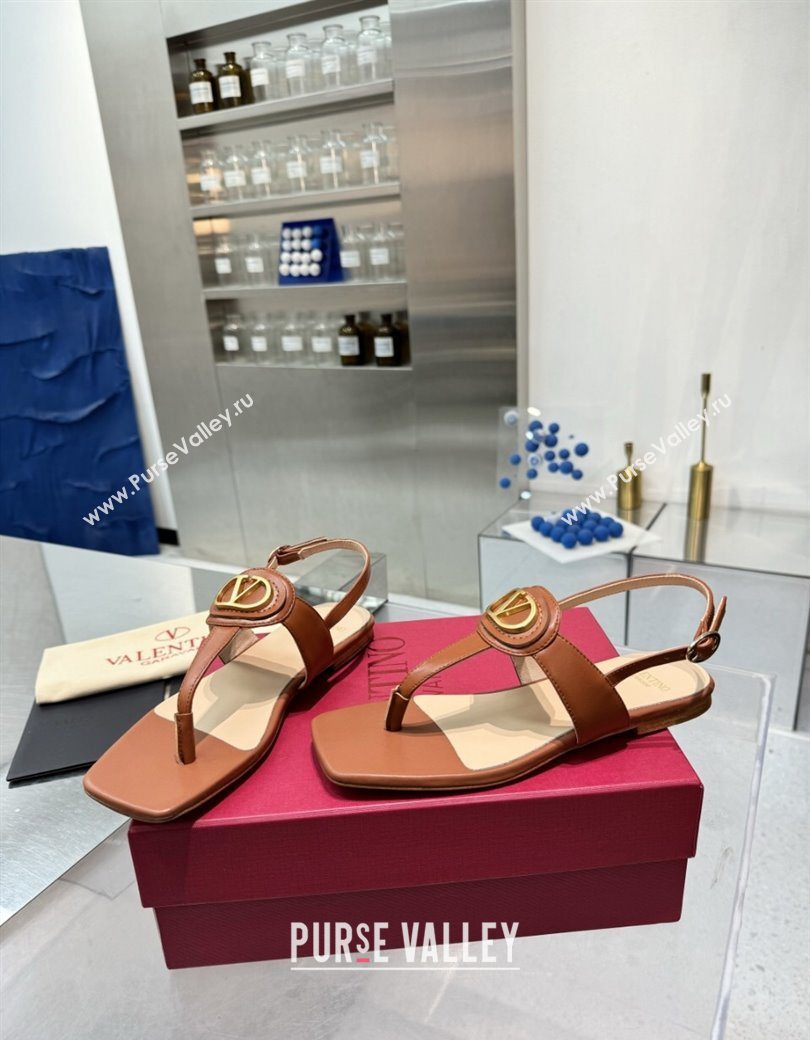 Valentino Vlogo Signature Flat Thong Sandals in Calfskin Brown 2025 0902 (XL-250902056)