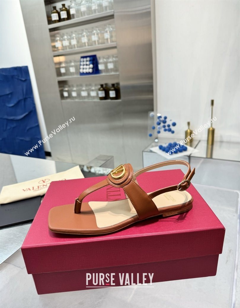 Valentino Vlogo Signature Flat Thong Sandals in Calfskin Brown 2025 0902 (XL-250902056)