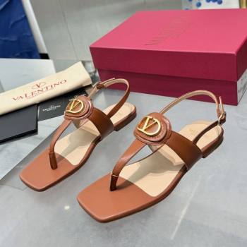Valentino Vlogo Signature Flat Thong Sandals in Calfskin Brown 2025 0902 (XL-250902056)