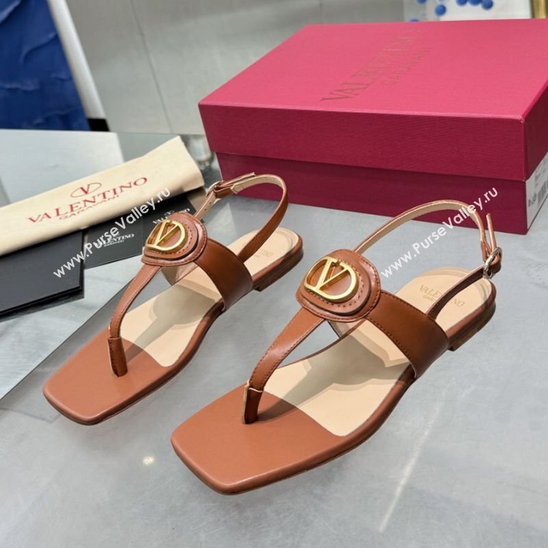 Valentino Vlogo Signature Flat Thong Sandals in Calfskin Brown 2025 0902 (XL-250902056)
