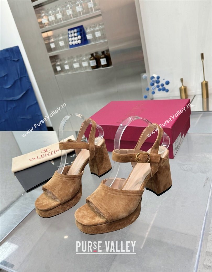 Valentino Fawcette Platform Sandals 10cm in Suede Light Brown 2025 (XL-250902033)