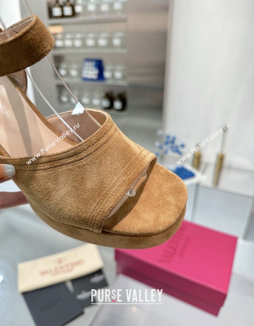 Valentino Fawcette Platform Sandals 10cm in Suede Light Brown 2025 (XL-250902033)