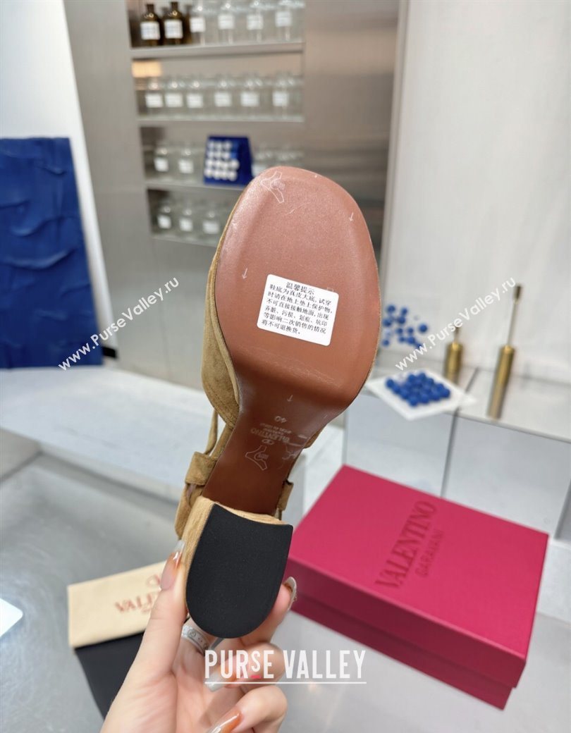 Valentino Fawcette Platform Sandals 10cm in Suede Light Brown 2025 (XL-250902033)