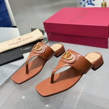 Valentino Vlogo Signature Flat Thong Slides Sandal in Calfskin Brown 2025 0902 (XL-250902060)