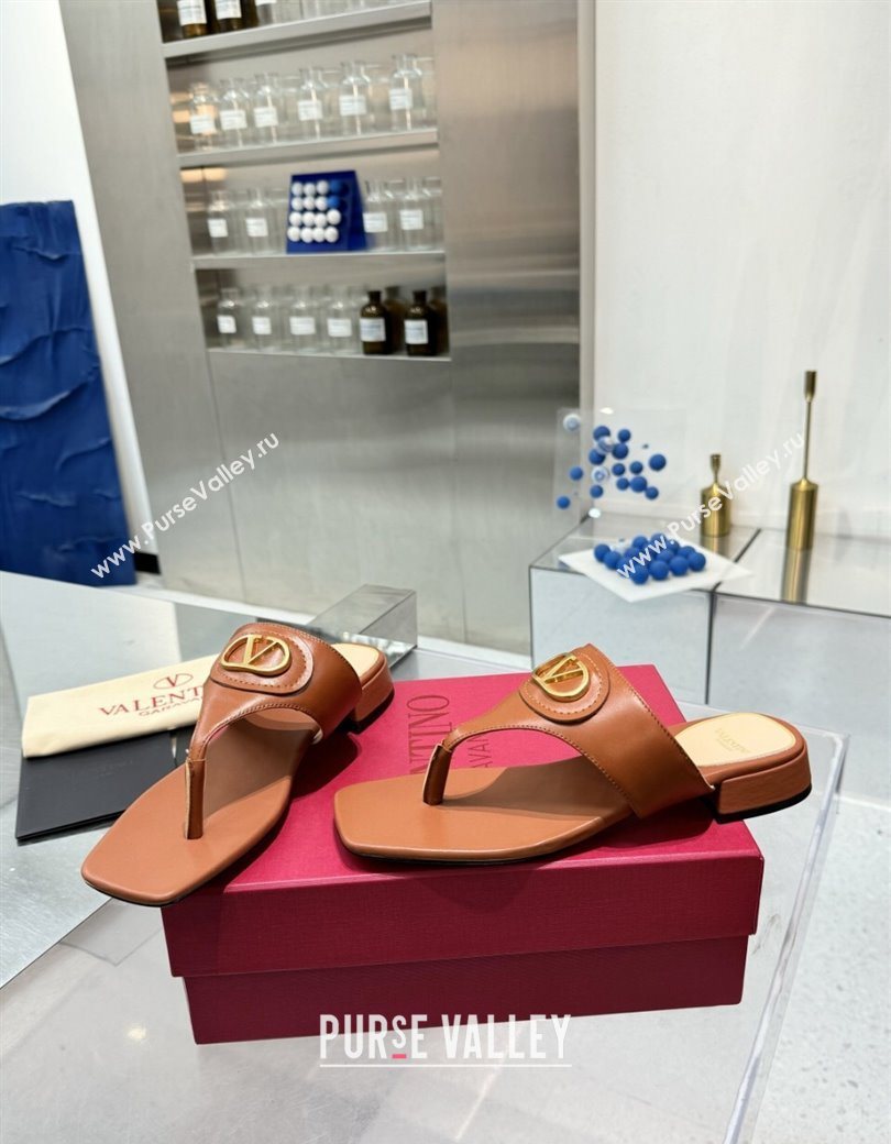 Valentino Vlogo Signature Flat Thong Slides Sandal in Calfskin Brown 2025 0902 (XL-250902060)