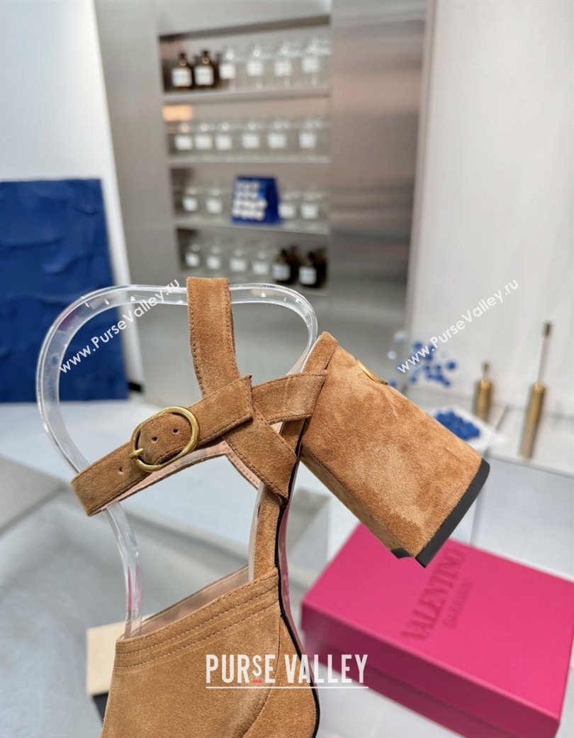 Valentino Fawcette Platform Sandals 10cm in Suede Light Brown 2025 (XL-250902033)