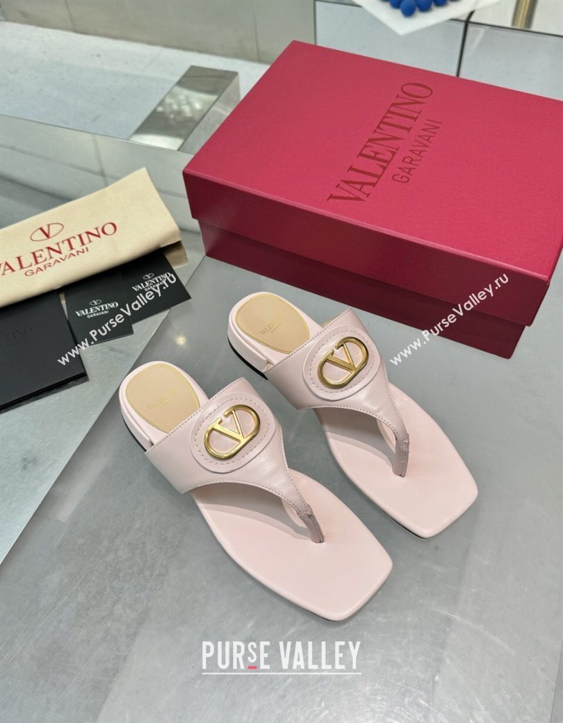 Valentino Vlogo Signature Flat Thong Slides Sandal in Calfskin Light Pink 2025 0902 (XL-250902061)