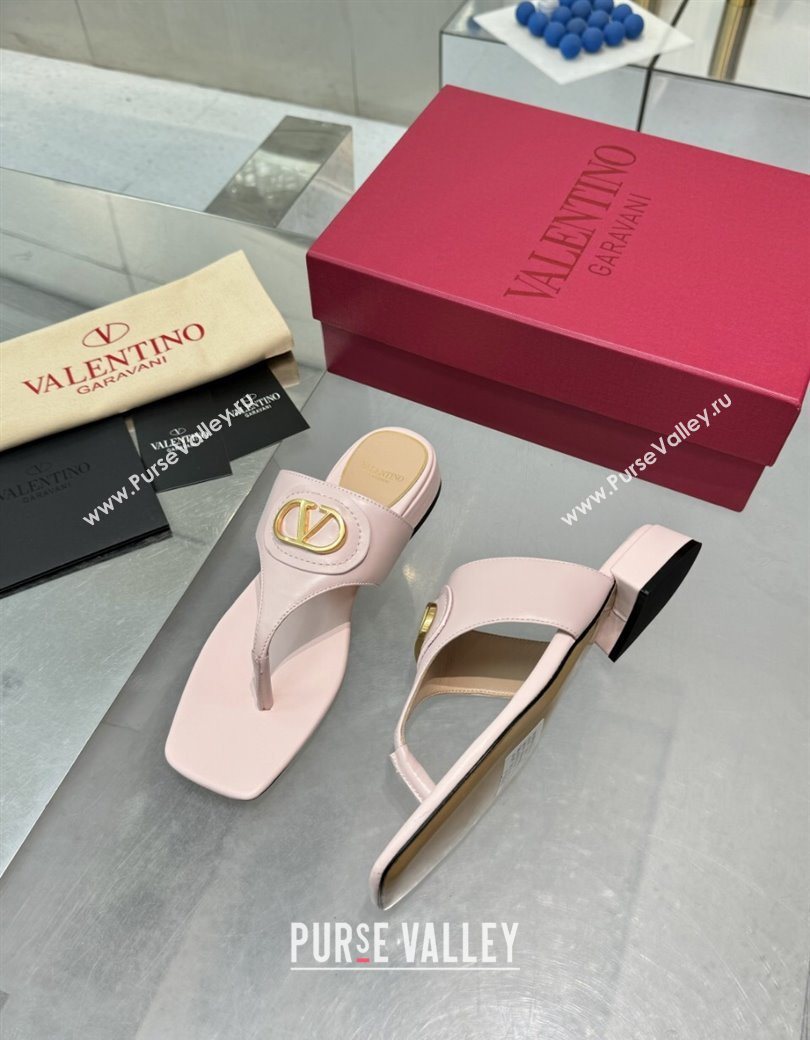 Valentino Vlogo Signature Flat Thong Slides Sandal in Calfskin Light Pink 2025 0902 (XL-250902061)