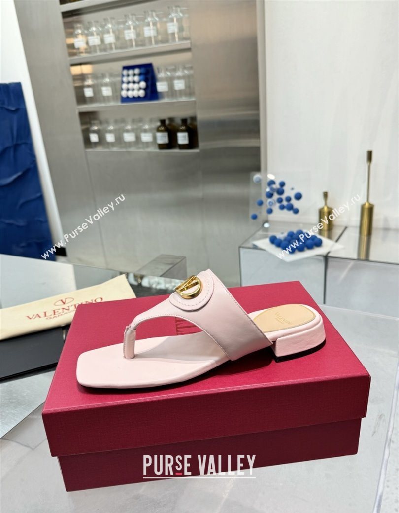 Valentino Vlogo Signature Flat Thong Slides Sandal in Calfskin Light Pink 2025 0902 (XL-250902061)
