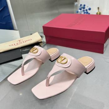 Valentino Vlogo Signature Flat Thong Slides Sandal in Calfskin Light Pink 2025 0902 (XL-250902061)
