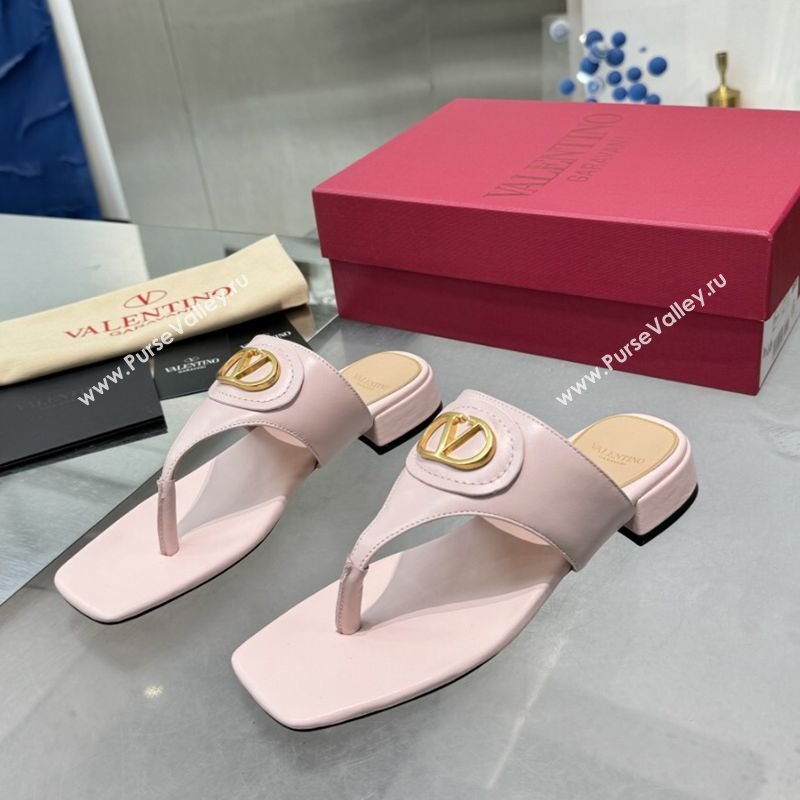 Valentino Vlogo Signature Flat Thong Slides Sandal in Calfskin Light Pink 2025 0902 (XL-250902061)