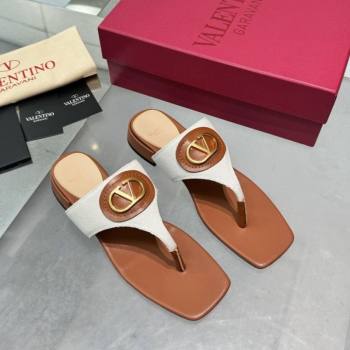 Valentino Vlogo Signature Flat Thong Slides Sandal in Canvas and Leather Brown 2025 0902 (XL-250902062)