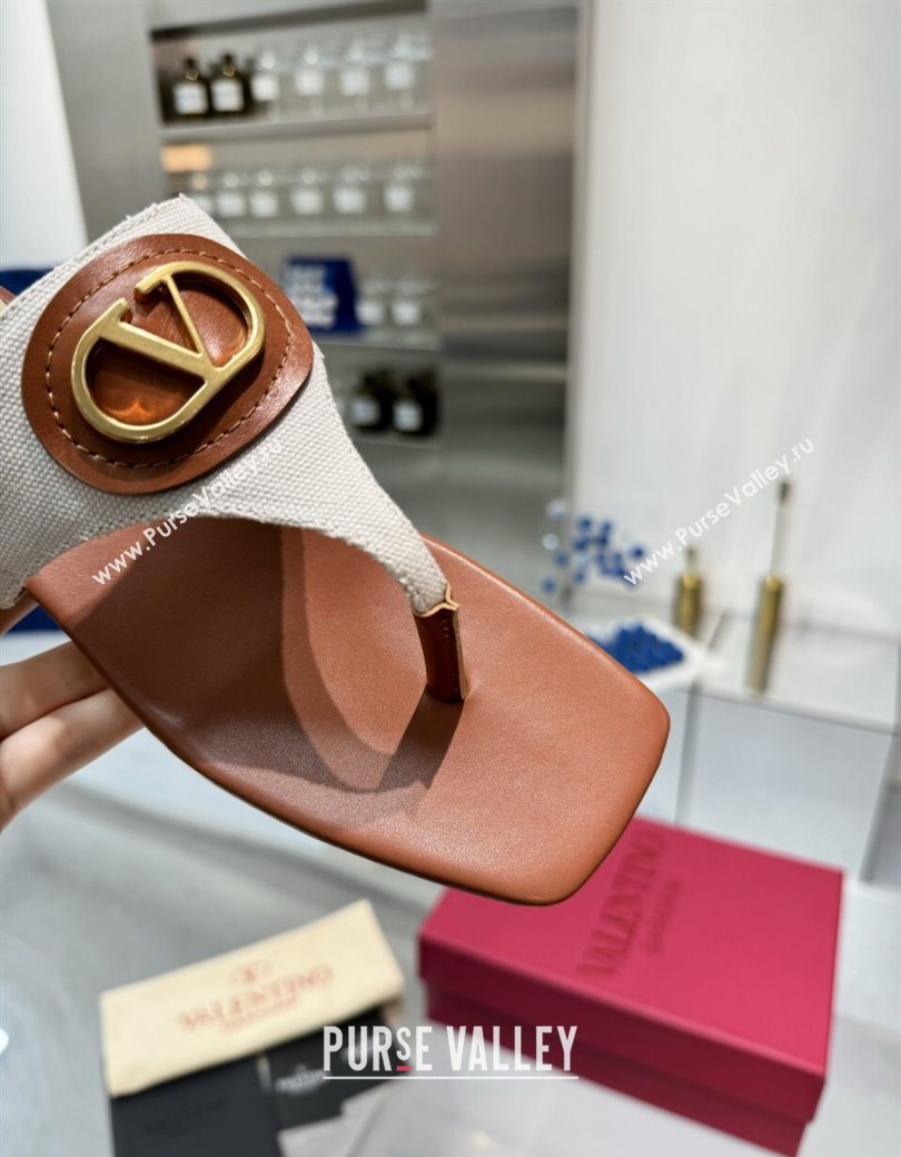 Valentino Vlogo Signature Flat Thong Slides Sandal in Canvas and Leather Brown 2025 0902 (XL-250902062)