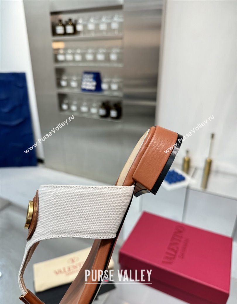 Valentino Vlogo Signature Flat Thong Slides Sandal in Canvas and Leather Brown 2025 0902 (XL-250902062)