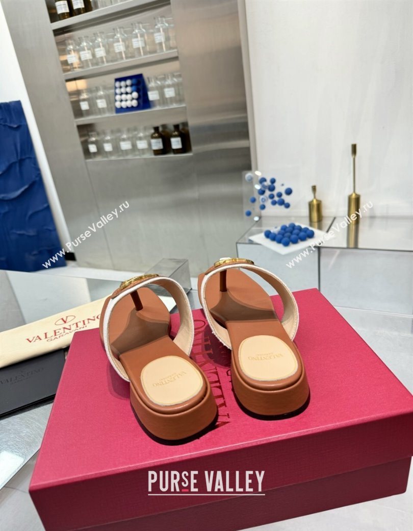 Valentino Vlogo Signature Flat Thong Slides Sandal in Canvas and Leather Brown 2025 0902 (XL-250902062)