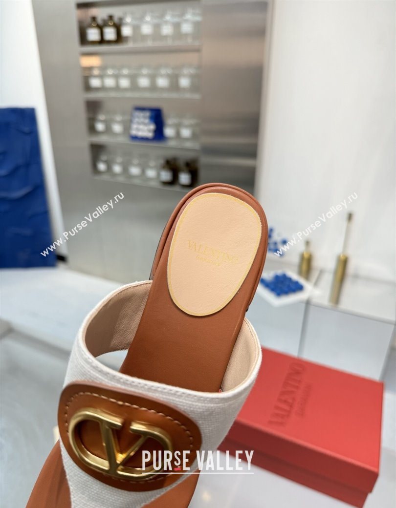 Valentino Vlogo Signature Flat Thong Slides Sandal in Canvas and Leather Brown 2025 0902 (XL-250902062)