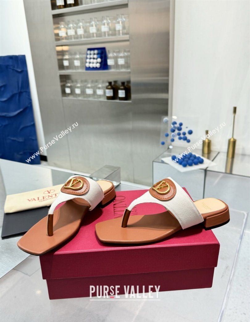 Valentino Vlogo Signature Flat Thong Slides Sandal in Canvas and Leather Brown 2025 0902 (XL-250902062)