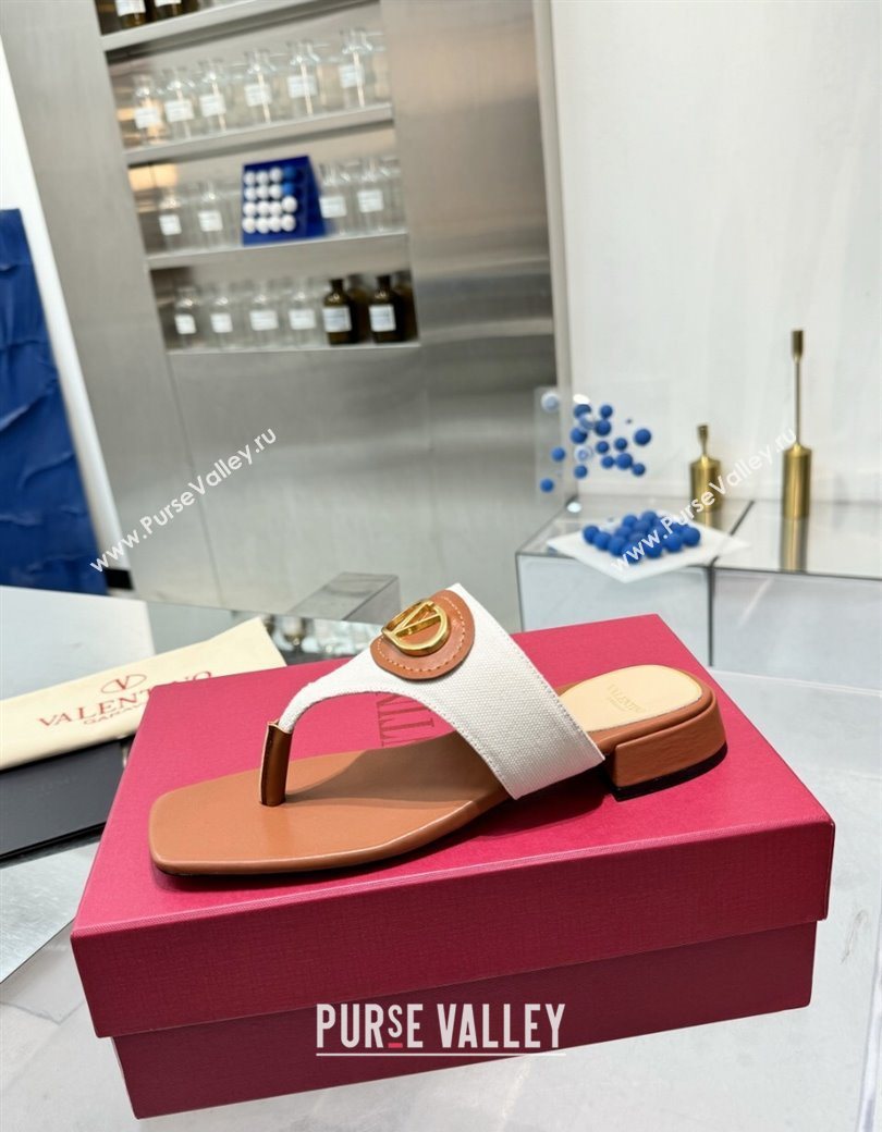 Valentino Vlogo Signature Flat Thong Slides Sandal in Canvas and Leather Brown 2025 0902 (XL-250902062)