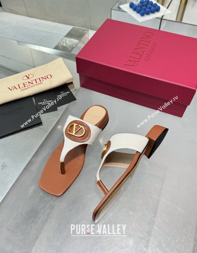Valentino Vlogo Signature Flat Thong Slides Sandal in Canvas and Leather Brown 2025 0902 (XL-250902062)