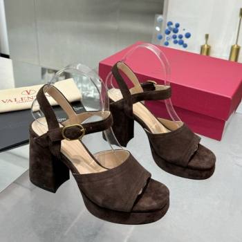 Valentino Fawcette Platform Sandals 10cm in Suede Dark Brown 2025 (XL-250902034)