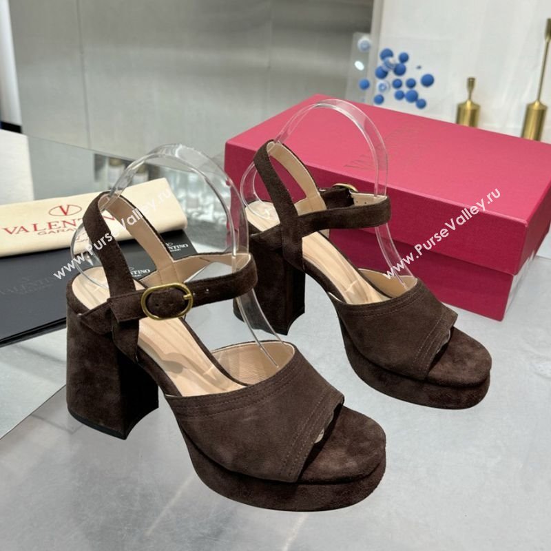 Valentino Fawcette Platform Sandals 10cm in Suede Dark Brown 2025 (XL-250902034)