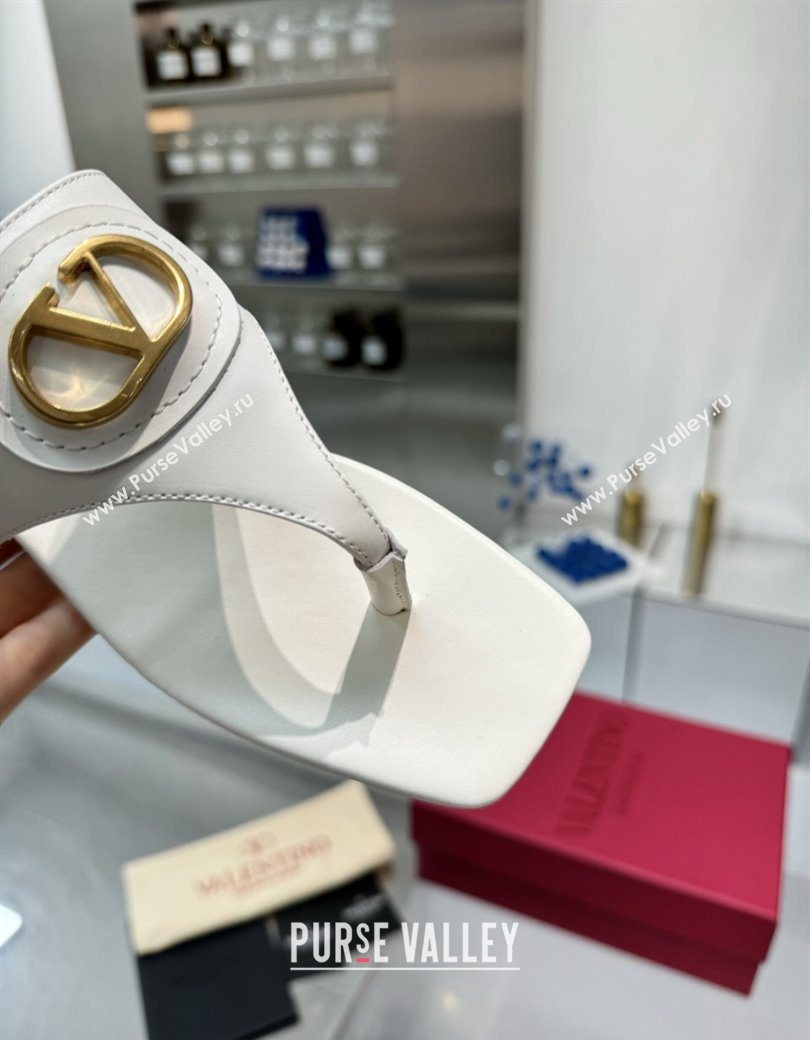 Valentino Vlogo Signature Flat Thong Slides Sandal in Calfskin White 2025 0902 (XL-250902063)
