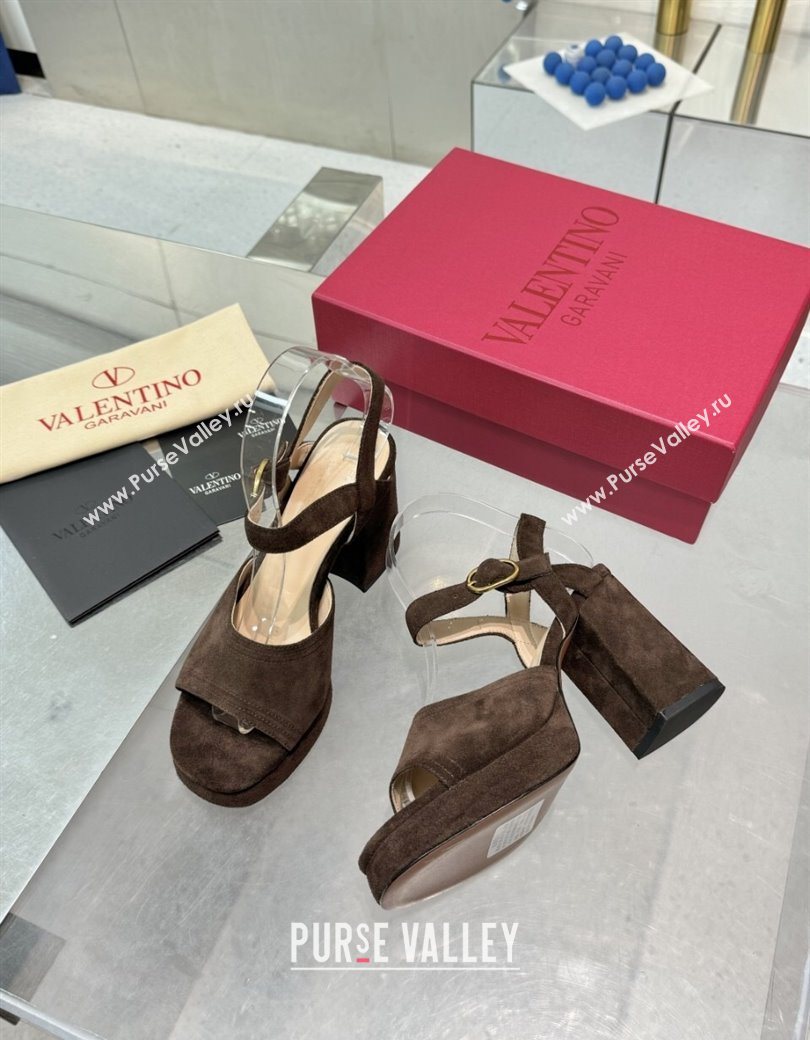 Valentino Fawcette Platform Sandals 10cm in Suede Dark Brown 2025 (XL-250902034)