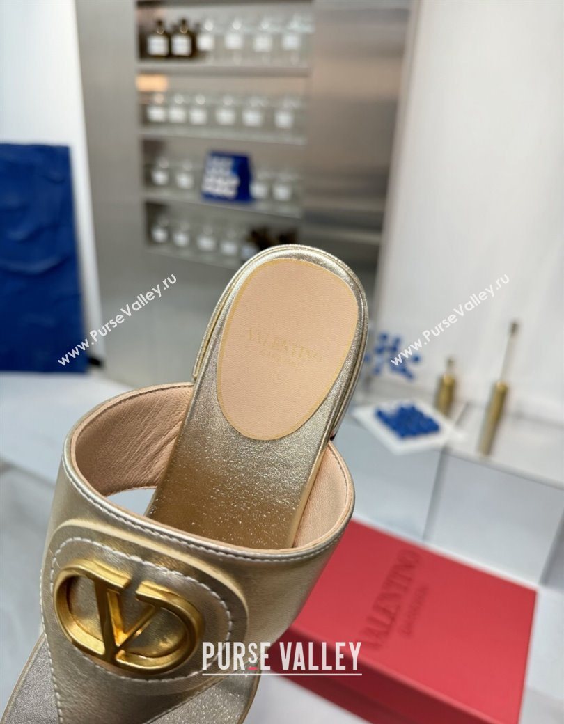 Valentino Vlogo Signature Flat Thong Slides Sandal in Calfskin Gold 2025 0902 (XL-250902064)