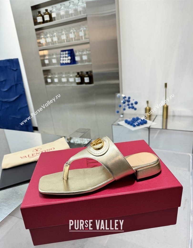 Valentino Vlogo Signature Flat Thong Slides Sandal in Calfskin Gold 2025 0902 (XL-250902064)