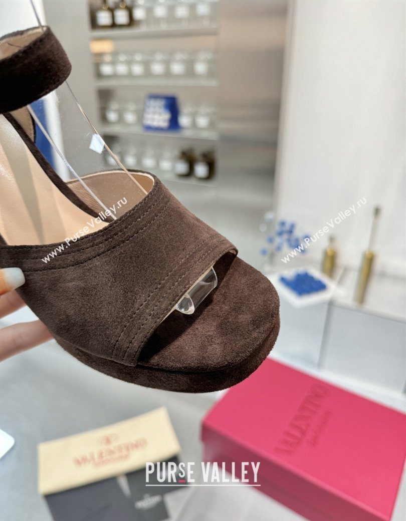 Valentino Fawcette Platform Sandals 10cm in Suede Dark Brown 2025 (XL-250902034)