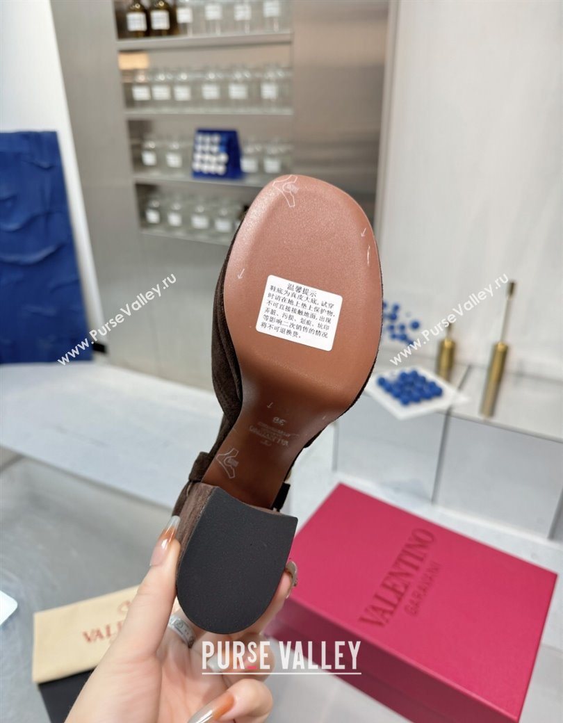 Valentino Fawcette Platform Sandals 10cm in Suede Dark Brown 2025 (XL-250902034)