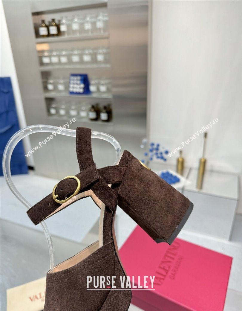 Valentino Fawcette Platform Sandals 10cm in Suede Dark Brown 2025 (XL-250902034)