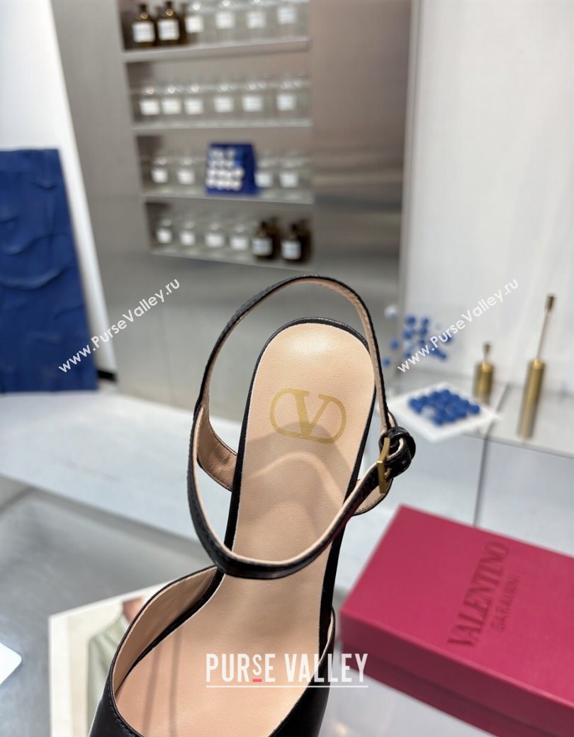 Valentino Vlogo Signature Platform Pumps 11cm with Strass in Laminated Nappa Leather Black 2025 0902 (XL-250902068)