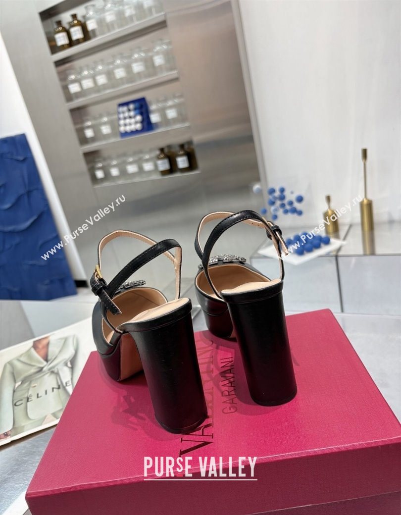 Valentino Vlogo Signature Platform Pumps 11cm with Strass in Laminated Nappa Leather Black 2025 0902 (XL-250902068)