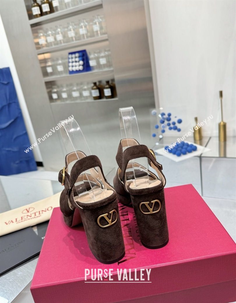 Valentino Fawcette Platform Sandals 10cm in Suede Dark Brown 2025 (XL-250902034)