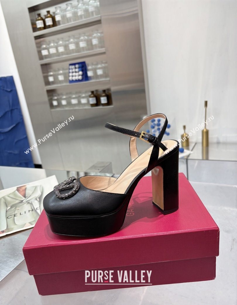 Valentino Vlogo Signature Platform Pumps 11cm with Strass in Laminated Nappa Leather Black 2025 0902 (XL-250902068)