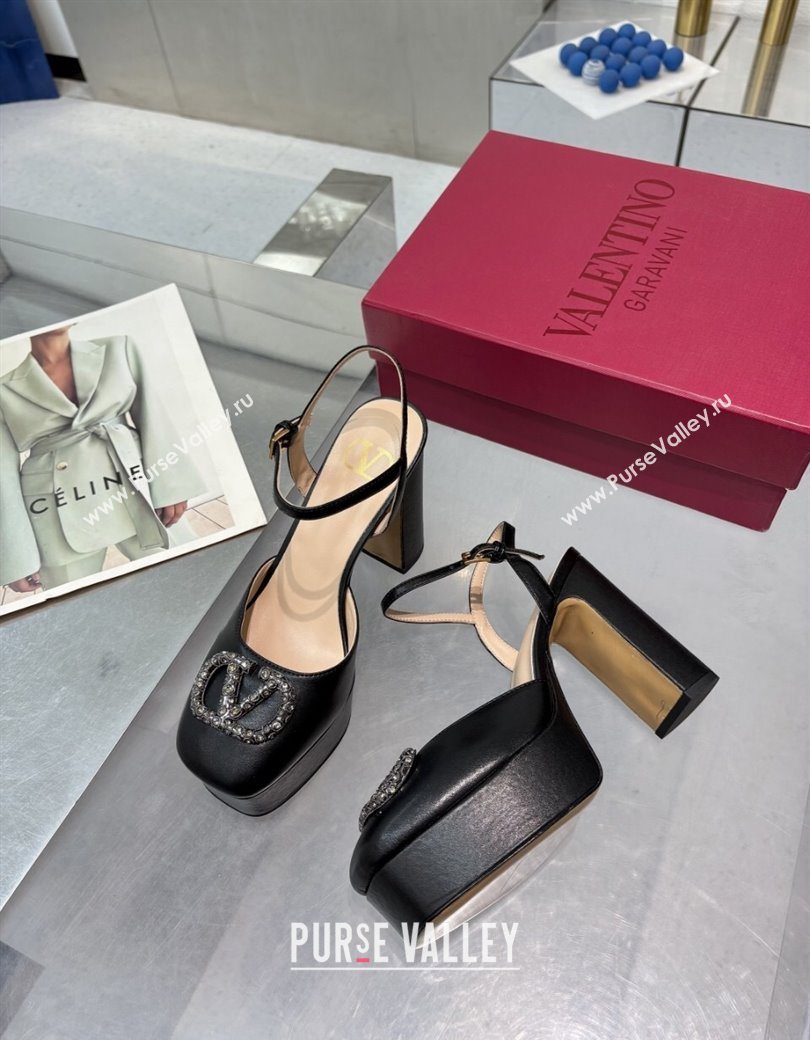 Valentino Vlogo Signature Platform Pumps 11cm with Strass in Laminated Nappa Leather Black 2025 0902 (XL-250902068)