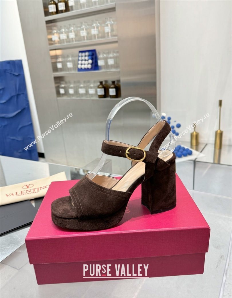 Valentino Fawcette Platform Sandals 10cm in Suede Dark Brown 2025 (XL-250902034)