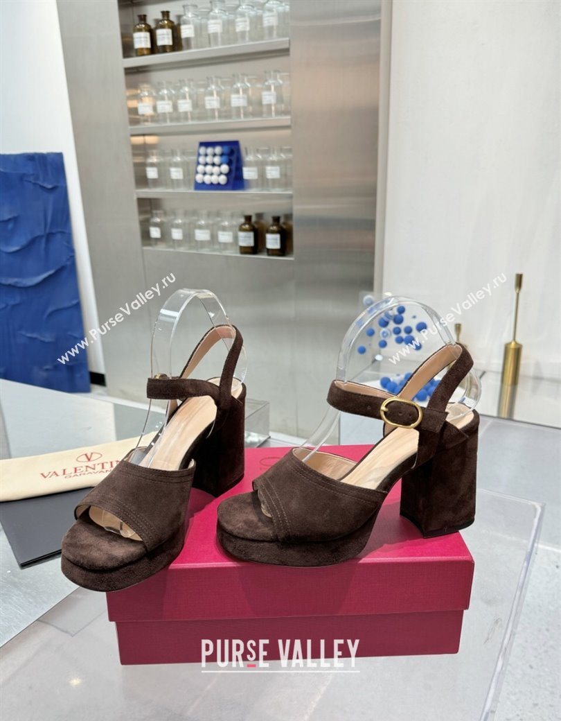 Valentino Fawcette Platform Sandals 10cm in Suede Dark Brown 2025 (XL-250902034)